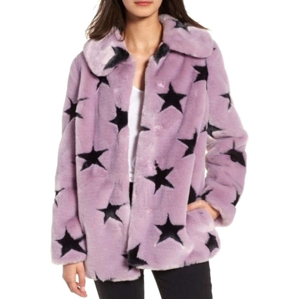 Avec Les Filles Purple Star Faux Fur Coat